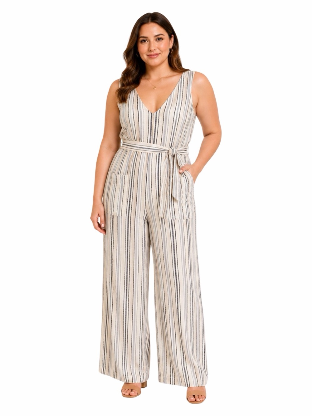 Sonoma Sleeveless Striped Belted Jumpsuit - Size XL